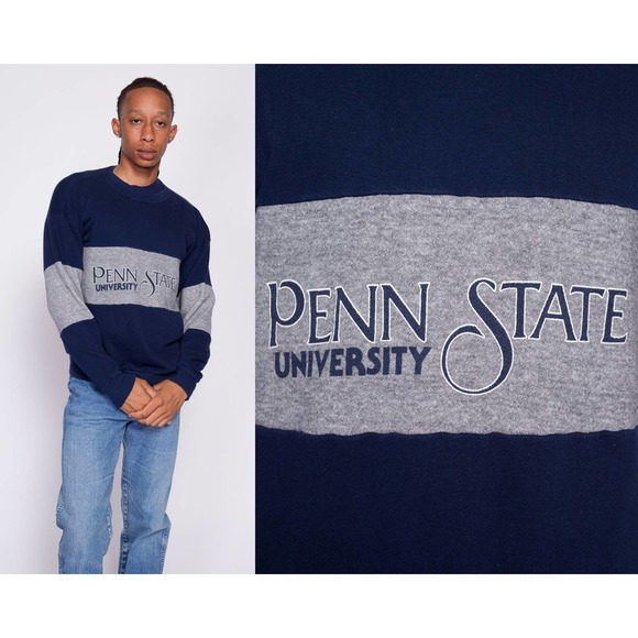 80s Penn‎ State University Sweatshirt - Men's Large | Vintage Striped Pullover - Picture 1 of 8